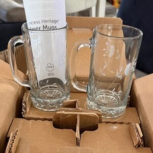 Princess House Floral Etched Glass Mugs
